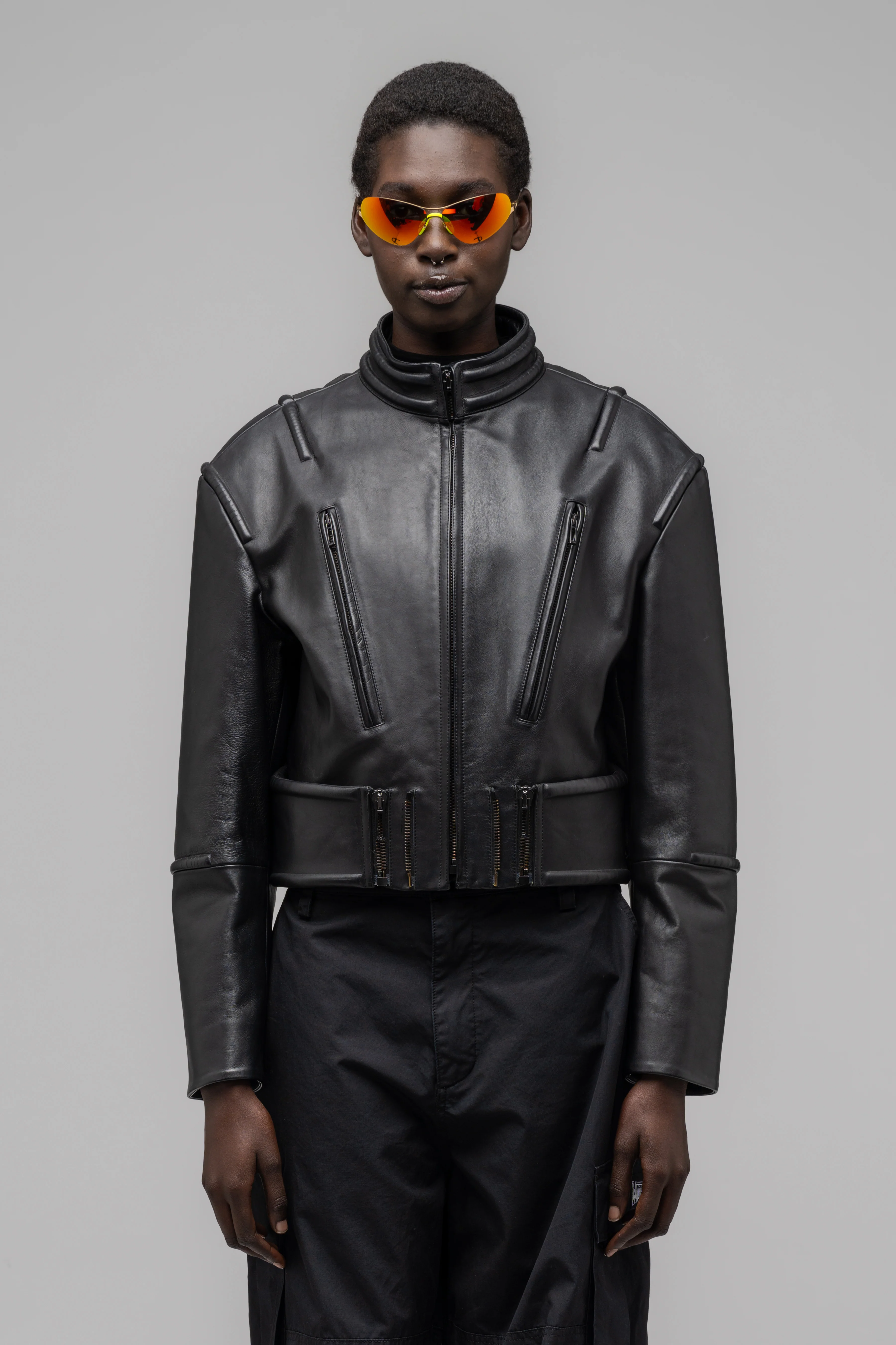 "HIPPOLYTA" GUARDED LEATHER BIKER JACKET - Image 2