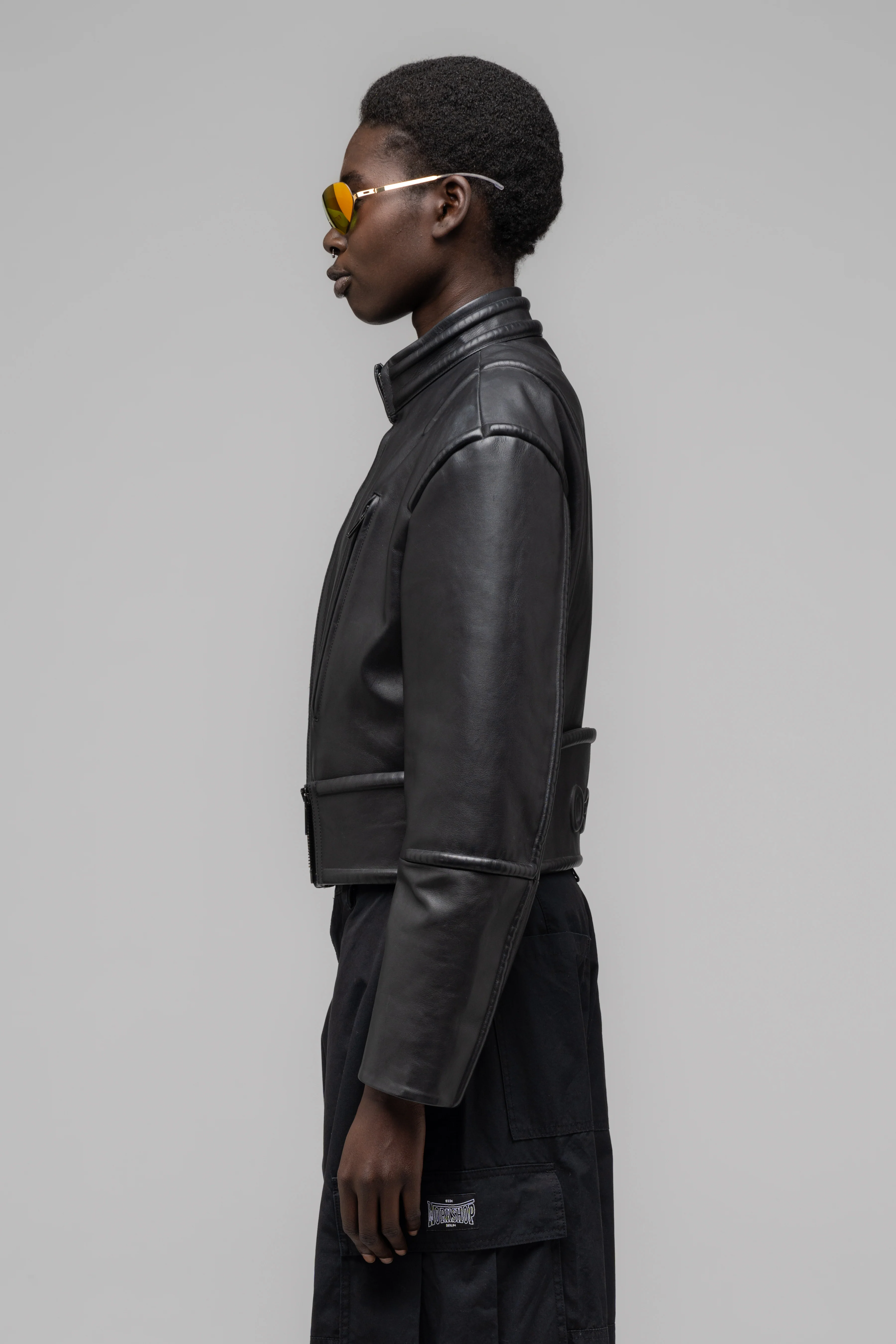 "HIPPOLYTA" GUARDED LEATHER BIKER JACKET - Image 3